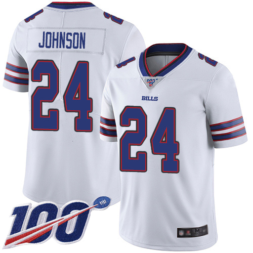Men Buffalo Bills 24 Taron Johnson White Vapor Untouchable Limited Player 100th Season NFL Jersey